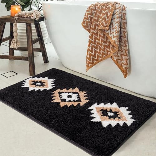 DEXDE Black Bathroom Rugs Mat 20x32, Aztec Boho Bath Rugs Long Western Plush Non Slip Machine Washable Bath Mats Large Luxury Soft Absorbent Modern Carpet for Floor, Tub, Shower, Kitchen, Entryway - Image 3