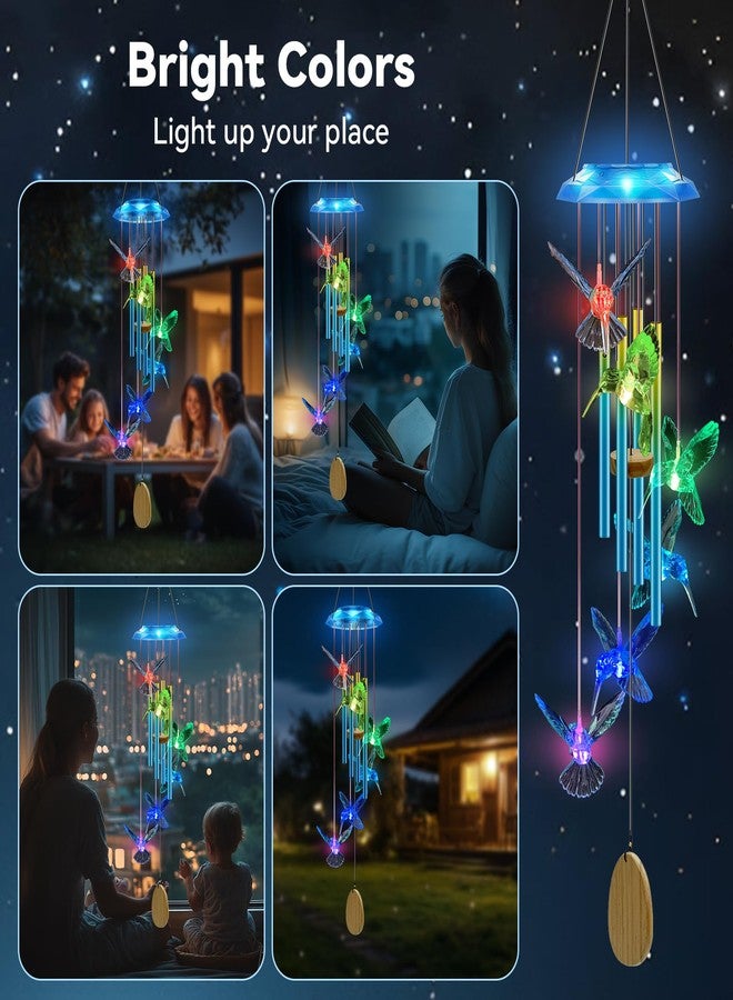 WANQDG Wind Chimes,Hummingbird Solar Wind Chimes for Outside,Blue Gradation Aluminum Tubes Deep Tone Memorial Wind Bell for Garden/Patio Mobiles Decorative Gifts for Mom, Wife, Grandma Neighbors(37" Long) - Image 5