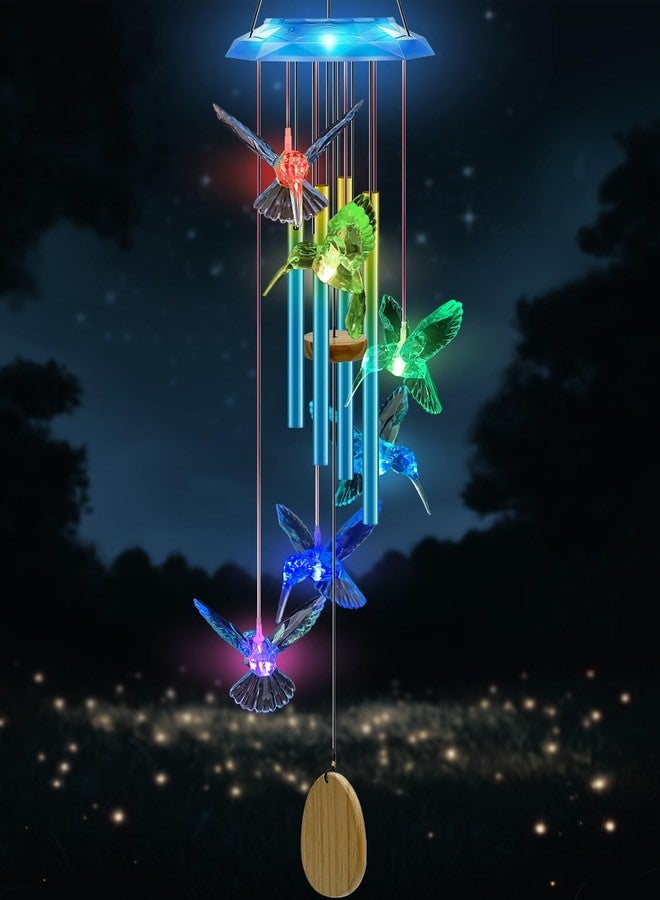 WANQDG Wind Chimes,Hummingbird Solar Wind Chimes for Outside,Blue Gradation Aluminum Tubes Deep Tone Memorial Wind Bell for Garden/Patio Mobiles Decorative Gifts for Mom, Wife, Grandma Neighbors(37" Long) - Image 1