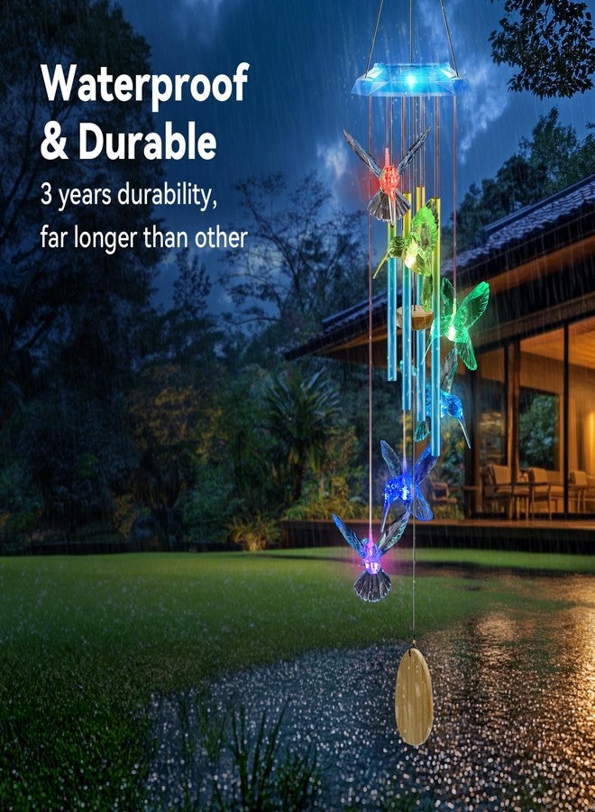 WANQDG Wind Chimes,Hummingbird Solar Wind Chimes for Outside,Blue Gradation Aluminum Tubes Deep Tone Memorial Wind Bell for Garden/Patio Mobiles Decorative Gifts for Mom, Wife, Grandma Neighbors(37" Long) - Image 4