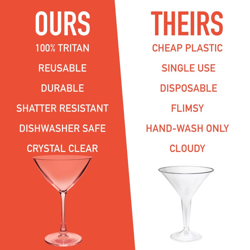 ديكو نظارات مارتيني غير قابلة للكسر من دي إيكو (مجموعة مكونة من 4 أواني زجاجية تريتان سعة 9 أونصة) - أكواب إسبريسو ومارتيني متسخة قابلة لإعادة الاستخدام - رائعة لاستضافة الحفلات - فكرة هدية لحفلات الزفاف والدفء المنزلي - Image 3