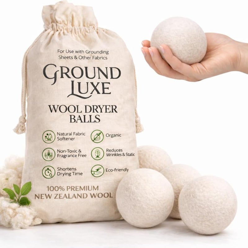 GroundLuxe Premium New Zealand Wool Dryer Balls - 6-Pack, 100% Organic, Hand-Felted, Reusable, Reduce Drying Time - Natural Fabric Softening, Wrinkle & Static Reduction - Image 1