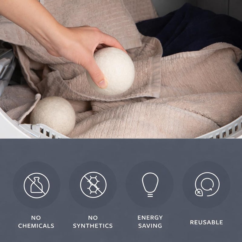GroundLuxe Premium New Zealand Wool Dryer Balls - 6-Pack, 100% Organic, Hand-Felted, Reusable, Reduce Drying Time - Natural Fabric Softening, Wrinkle & Static Reduction - Image 4