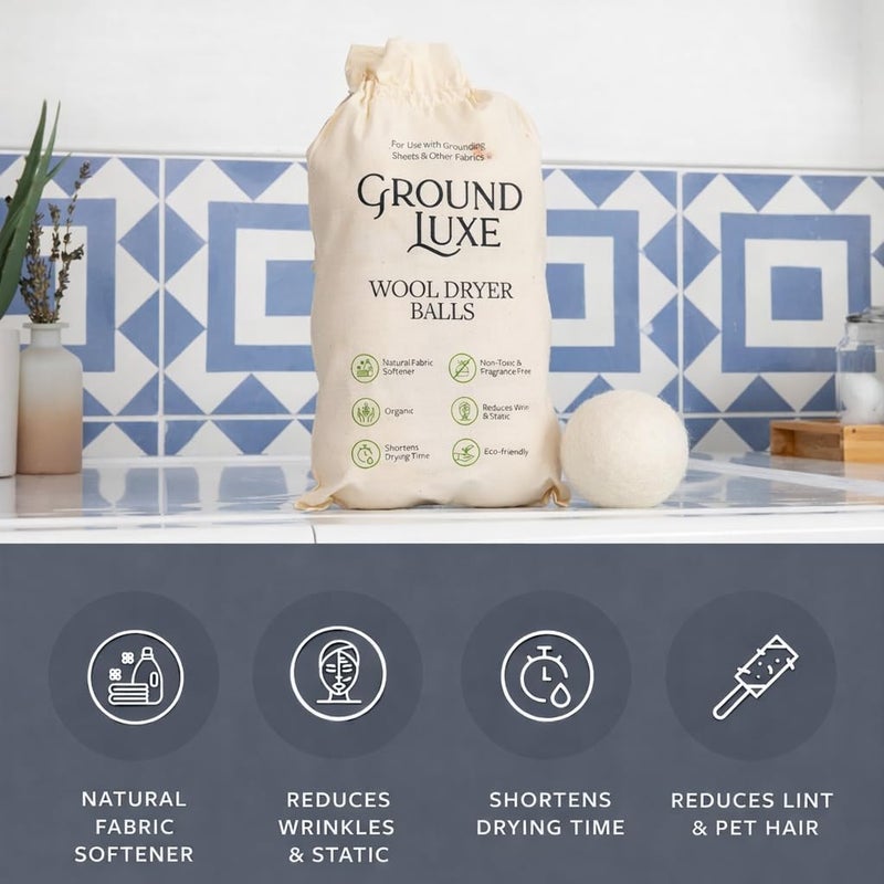 GroundLuxe Premium New Zealand Wool Dryer Balls - 6-Pack, 100% Organic, Hand-Felted, Reusable, Reduce Drying Time - Natural Fabric Softening, Wrinkle & Static Reduction - Image 3