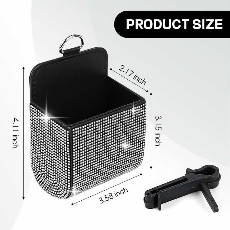 Hbxdeco Car Vent Storage Organizer, Rhinestone Auto Air Vent Leather Storage Pouch, Bling Automotive Hanging Bag Pocket Case, Universal Car Mount Cell Phone Sunglasses Coin Holder (White) - Image 2
