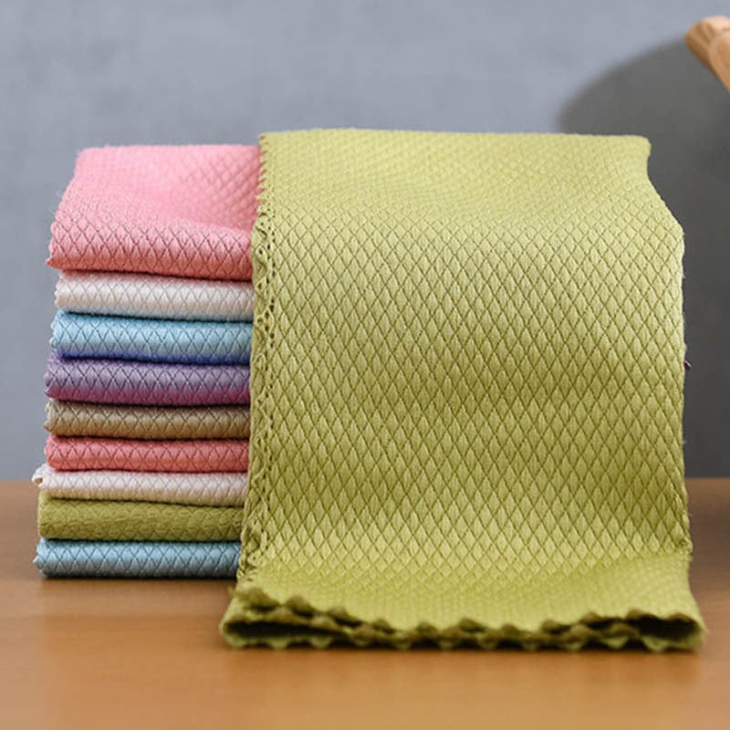 Fish scale grid wipe glass without water mark cloth thickened kitchen cleaning towel thickened water-absorbing wipe table rag scouring pad 25*25cm - Image 1