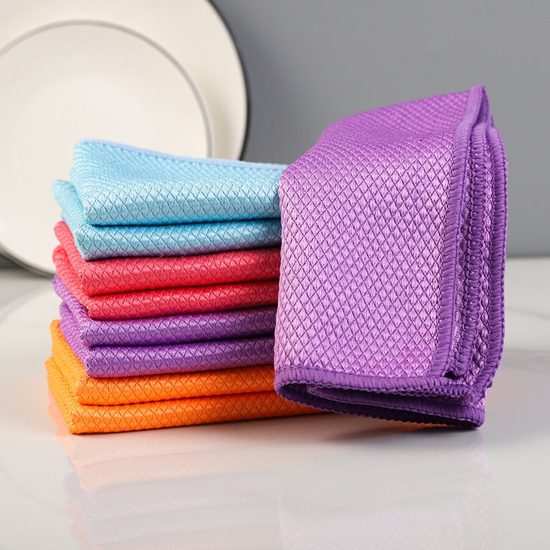 Fish scale grid wipe glass without water mark cloth thickened kitchen cleaning towel thickened water-absorbing wipe table rag scouring pad 25*25cm - Image 2