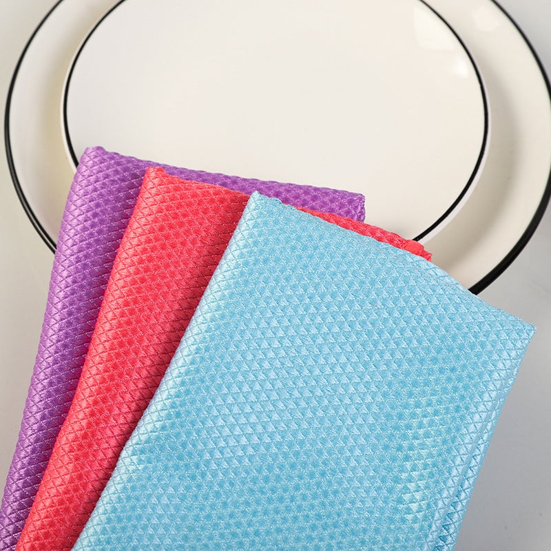 Fish scale grid wipe glass without water mark cloth thickened kitchen cleaning towel thickened water-absorbing wipe table rag scouring pad 25*25cm - Image 4