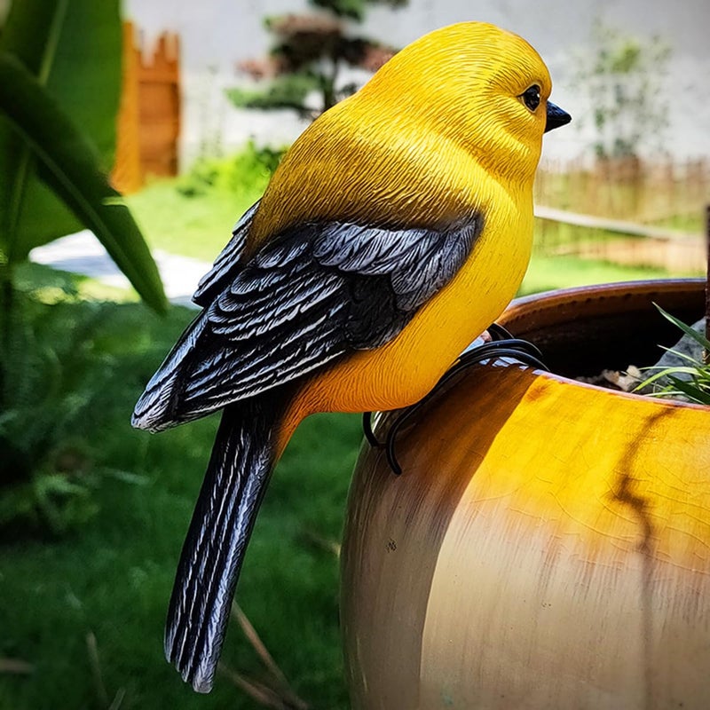 JARPSIRY Garden Bird Statue Flower Pot Hugger Outdoor Decor for Tree, 6.7" Tall Resin Bird Figurine Plant Pot Decorations for Fence Balcony Patio Lawn Yard Ornaments (Yellow) - Image 1