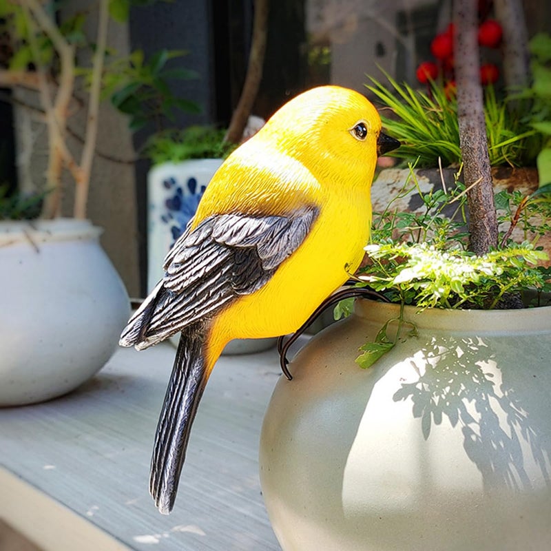 JARPSIRY Garden Bird Statue Flower Pot Hugger Outdoor Decor for Tree, 6.7" Tall Resin Bird Figurine Plant Pot Decorations for Fence Balcony Patio Lawn Yard Ornaments (Yellow) - Image 3
