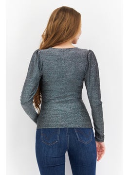 N:Philanthropy Women Crew Neck Long Sleeves Metallic Top, Grey  - Image 4