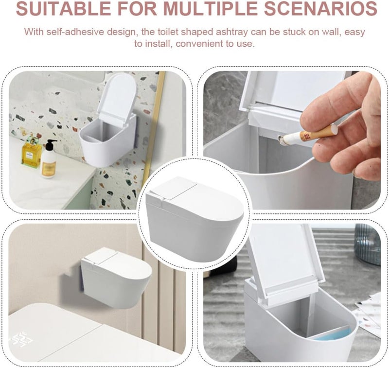 Wall-mounted Cute Toilet-shaped Ashtray with Lid, Windproof Smokeless Indoor Smoking Ash Tray for Bathroom and Home Decor, White Compact Hanging Ash Holder - Image 3