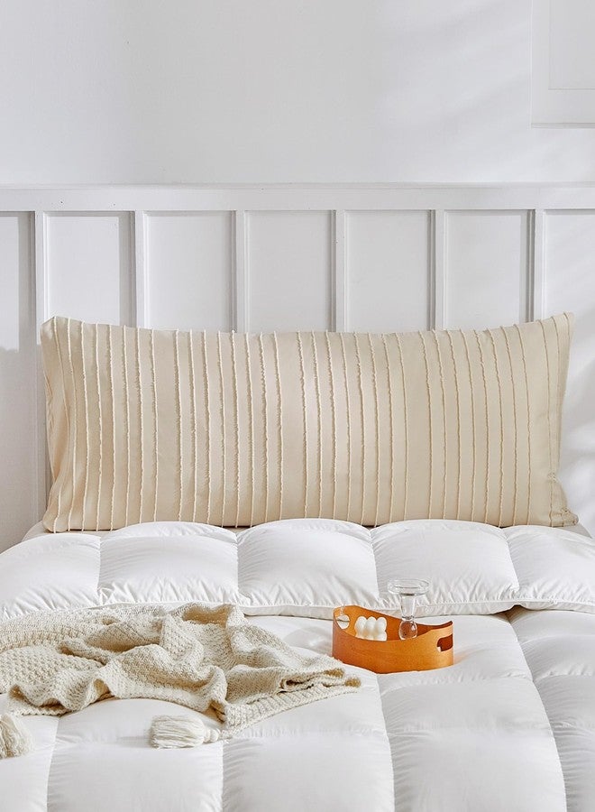 WARMDERN Khaki Striped Pillow Covers Body Pillow Cover Soft Microfiber Stripe Pillow Cases Boho Tufted Stripes Textured Pillowcase with Envelope Closure(Khaki, Body, 20x54 Inches) - Image 1