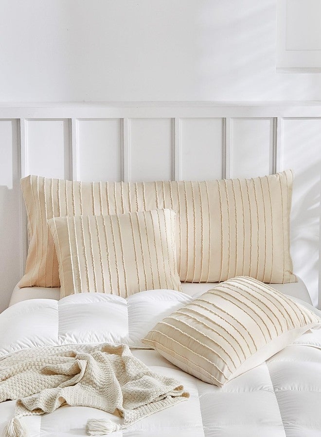WARMDERN Khaki Striped Pillow Covers Body Pillow Cover Soft Microfiber Stripe Pillow Cases Boho Tufted Stripes Textured Pillowcase with Envelope Closure(Khaki, Body, 20x54 Inches) - Image 3