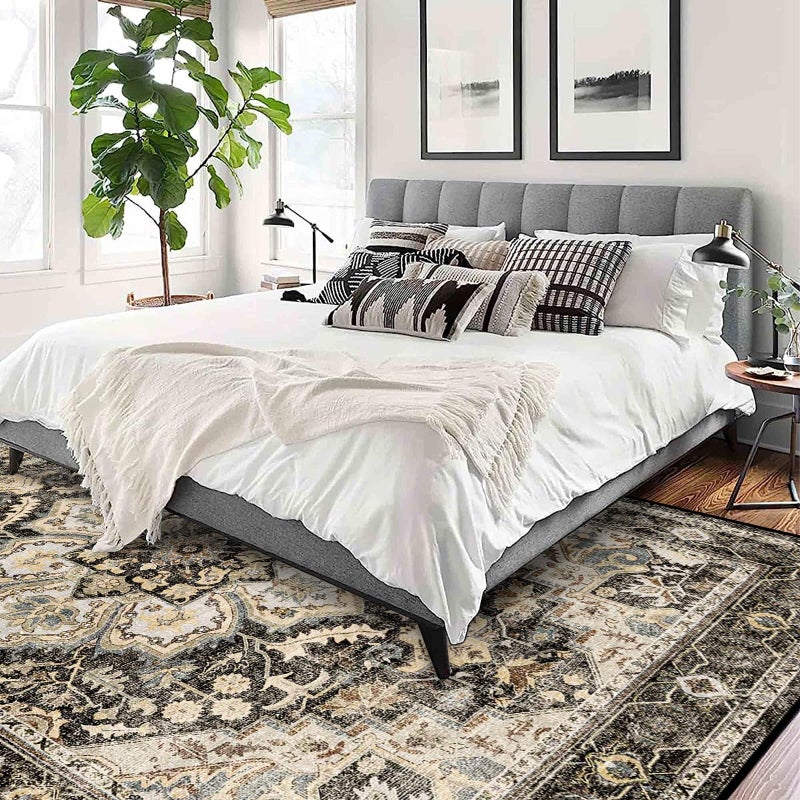 TOPRUUG Washable Oriental Area Rug - 9x12 Rugs for Living Room Soft Carpet for Bedroom Waterproof Floral Distressed Indoor Stain Resistant Non-Shedding Floor Carpets (Black/Grey, 9x12) - Image 4