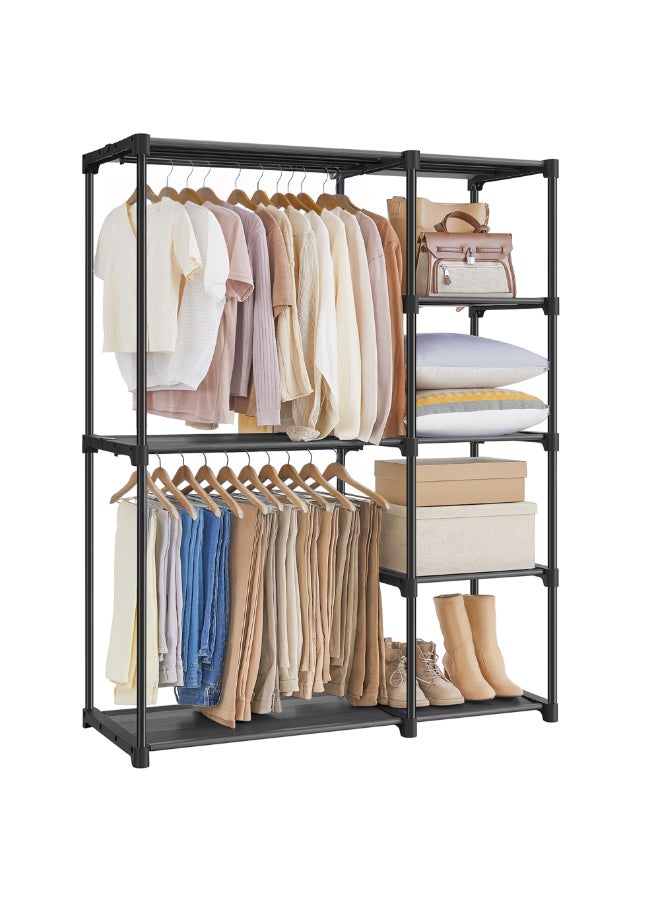 SONGMICS Freestanding Wardrobe, Foldable Closet, Coat Rack with Clothes Rails, Clothes Rack, Open Storage Wardrobe, Storage Organiser, Cloakroom, Bedroom, 43 x 112 x 165 cm, Black - Image 1