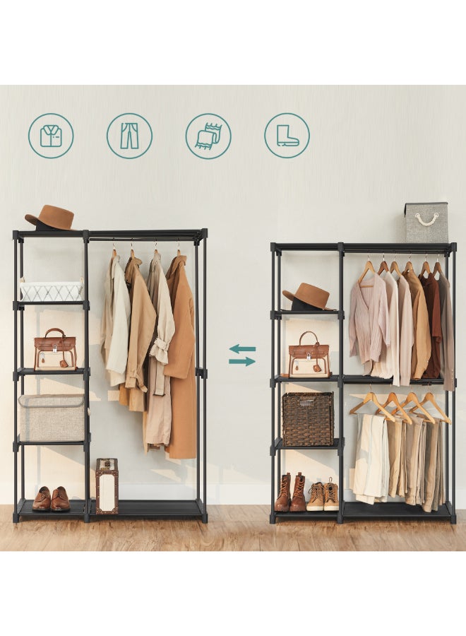 SONGMICS Freestanding Wardrobe, Foldable Closet, Coat Rack with Clothes Rails, Clothes Rack, Open Storage Wardrobe, Storage Organiser, Cloakroom, Bedroom, 43 x 112 x 165 cm, Black - Image 2
