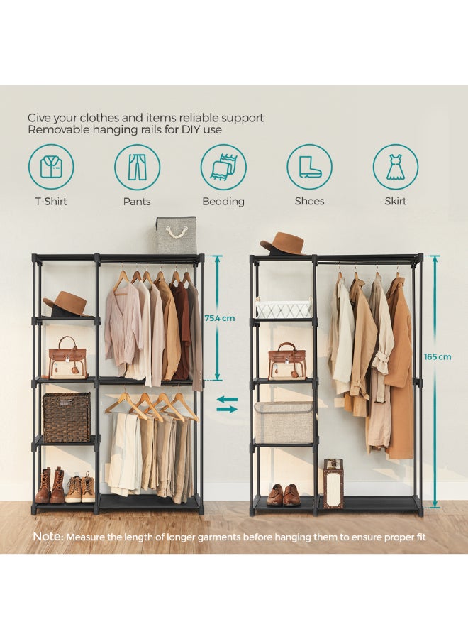 SONGMICS Freestanding Wardrobe, Foldable Closet, Coat Rack with Clothes Rails, Clothes Rack, Open Storage Wardrobe, Storage Organiser, Cloakroom, Bedroom, 43 x 112 x 165 cm, Black - Image 4