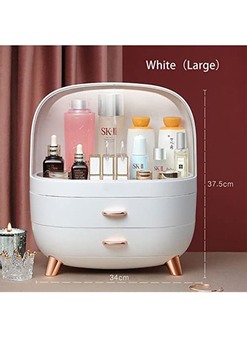 LIMOS Makeup Cosmetics Organizer Storage Box elegant display rack with drawer Water and dustproof(White) - Image 2