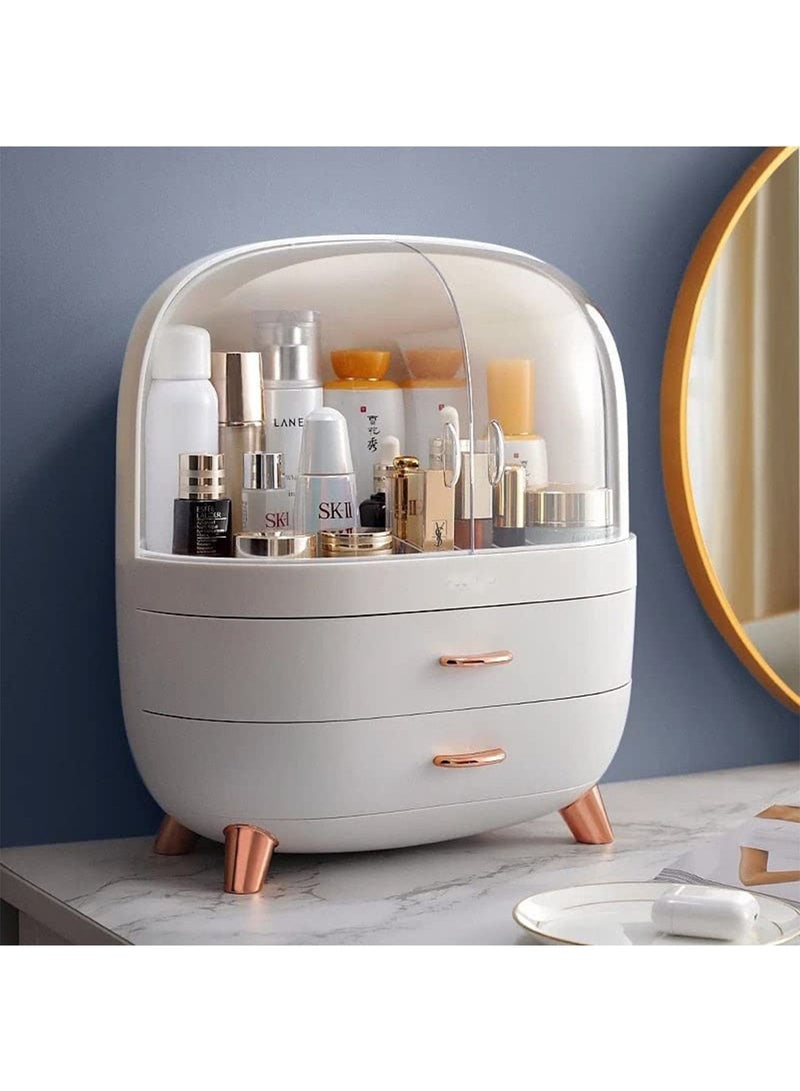 LIMOS Makeup Cosmetics Organizer Storage Box elegant display rack with drawer Water and dustproof(White) - Image 1