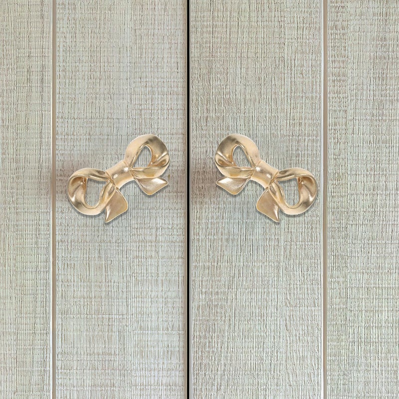 Vintage Brass Bow Shaped Drawer Knobs 2 Pack Cabinet Hardware Pulls - Image 5
