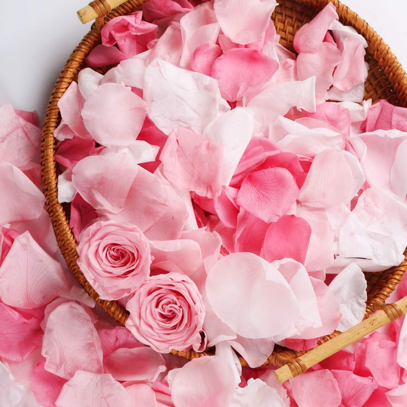 Eslibin 180 PCS Real Pink White Rose Flower Petals Confetti for Wedding Flower Girl to Throw, 1.75oz Freeze Dried Rose Petal for Proposal Centerpieces BabyShower Valentine's Day Romantic Night Decor - Image 1