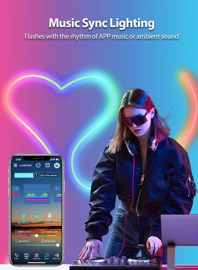 Lucienstar Neon Rope Lights - 5M RGBIC Neon Strip Lights with Music Sync,16 Million DIY Colors, DIY Design,Work with Alexa and Google Assistant, Led Rope Light for Gaming Room Wall Decor - Image 4