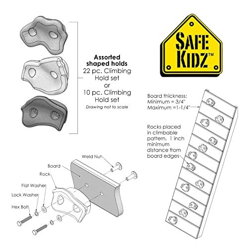 Safe Kidz 22 Assorted Deluxe Rock Climbing Holds for Kids  Outdoor Climbing Stones Kit with 44 Swing Safe Fasteners  Drill Bit Easy to Install on Lumber from 34 to 125 Thick - Image 5