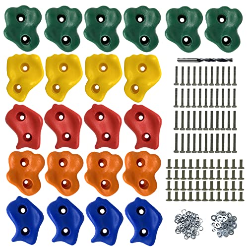 Safe Kidz 22 Assorted Deluxe Rock Climbing Holds for Kids  Outdoor Climbing Stones Kit with 44 Swing Safe Fasteners  Drill Bit Easy to Install on Lumber from 34 to 125 Thick - Image 1