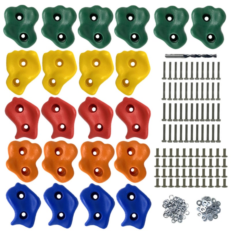 Safe Kidz 22 Assorted Deluxe Rock Climbing Holds for Kids  Outdoor Climbing Stones Kit with 44 Swing Safe Fasteners  Drill Bit Easy to Install on Lumber from 34 to 125 Thick - Image 2