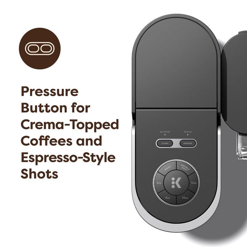 Keurig صانعة القهوة كيريج K-Crema ذات الكوب الواحد، تقنية ضغط الحقن وتعدد التدفقات، تحضر قهوة مغطاة بالكريمة، لقطات على طراز الإسبريسو، قهوة كلاسيكية، شاي، كاكاو، خزان قابل للإزالة بسعة 72 أونصة - Image 4