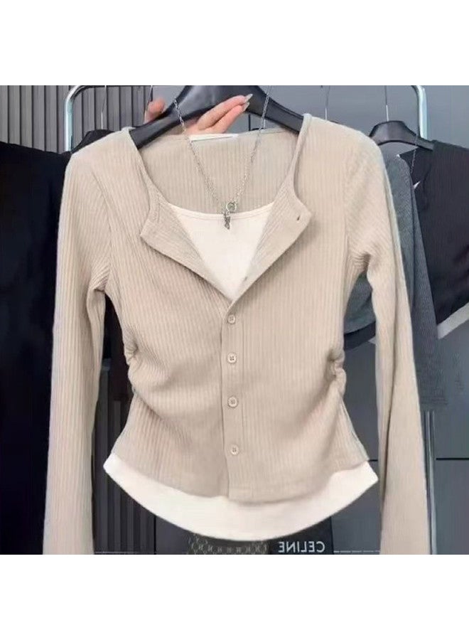 Modal Casual Retro Long Sleeve Plus Size T-Shirt For Women, Spring And Autumn Two-Layer Shoulder Top, Slimming Base Layer Shirt - Image 2