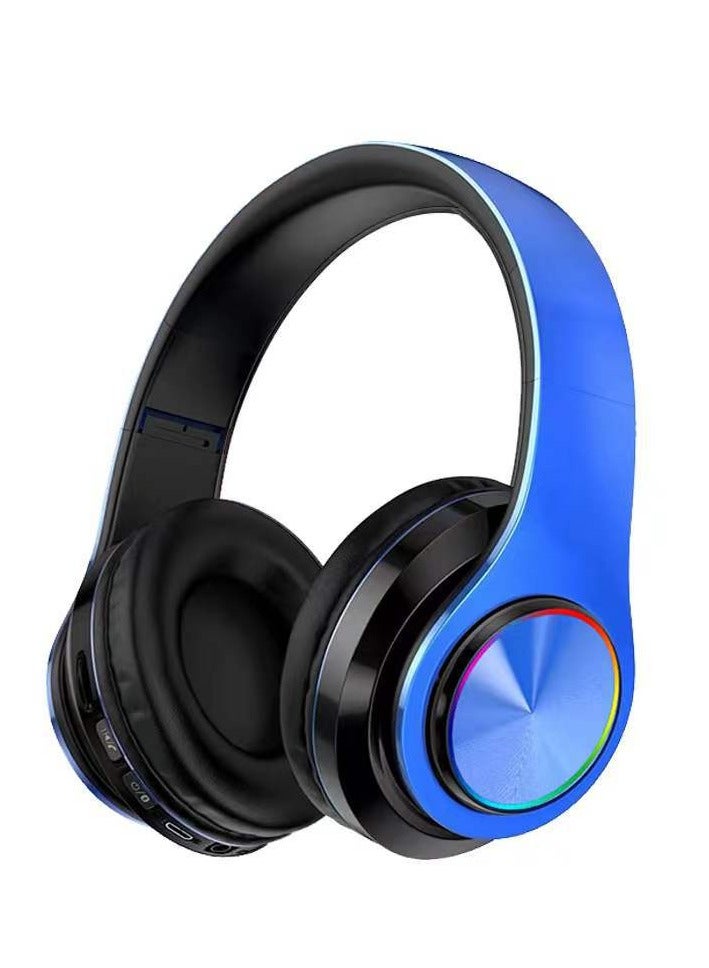 Head-mounted Noise Canceling Bluetooth Headphones Wireless Headphones Heavy Bass Comfortable Luminous Earplugs (Blue)  - Image 1