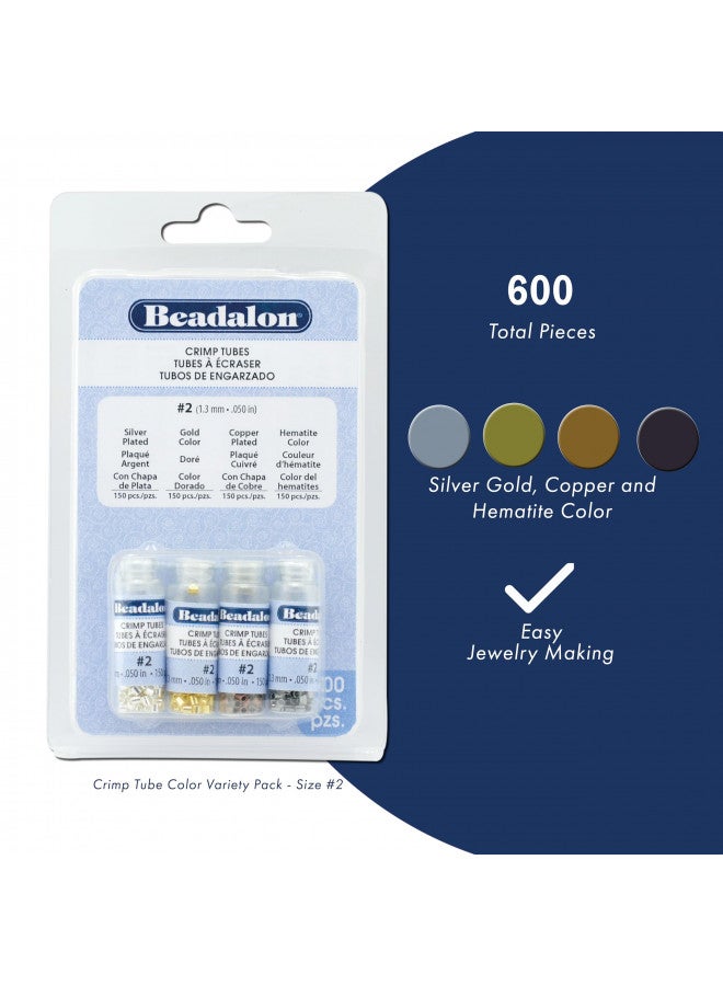 Beadalon Crimp Tube Assorted Color Variety Pack, Size #2-600 pcs, Silver, Gold, Copper, Hematite Color for Jewelry Making & Beading - Image 4
