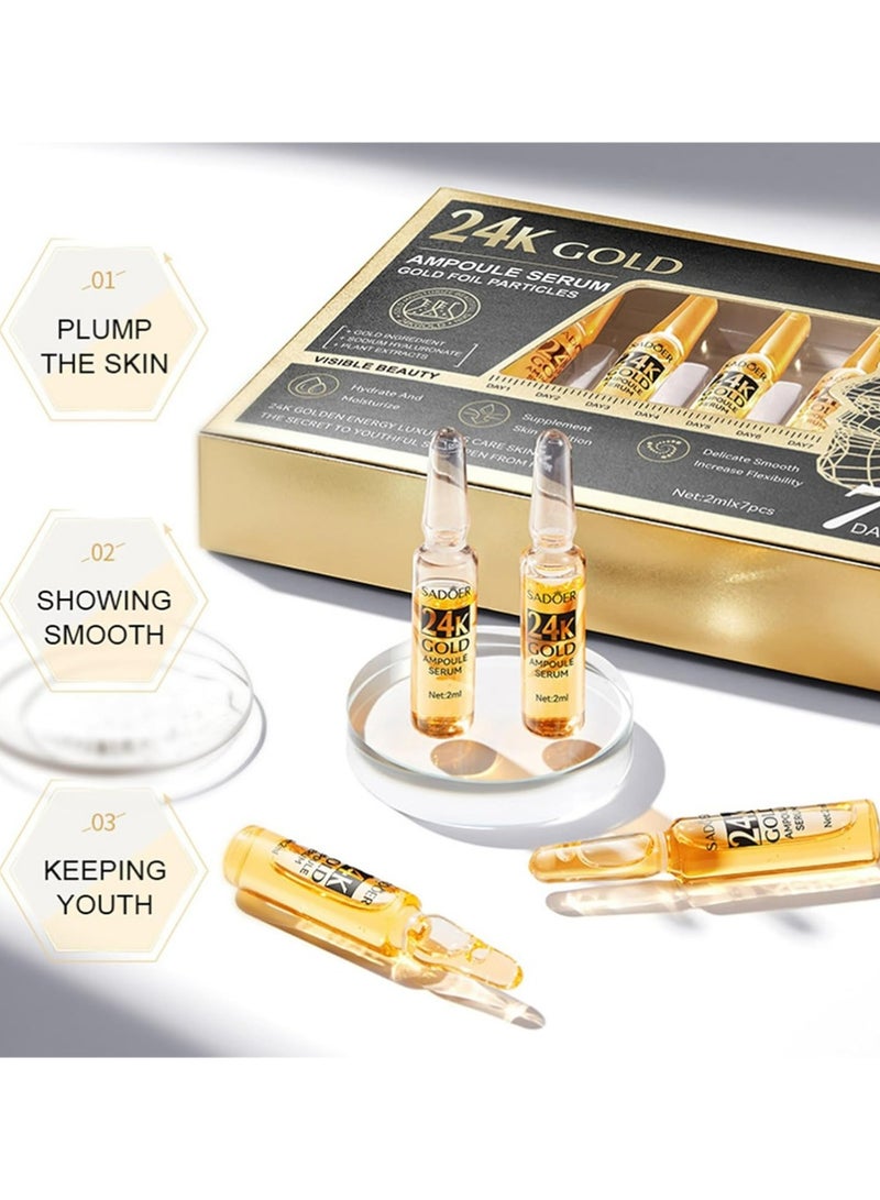 SADOER 24K Serum, Niacinamide Serum Concentrated Ampoules for Face Serum, Collagen Booster for a Natural Face Lift, Anti-Aging Serum, Strengthen the Skin Barrier, Deep Hydrating, 7x2ml Ampoule Serum - Image 3