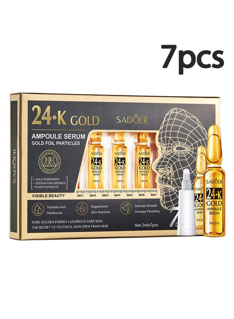 SADOER 24K Serum, Niacinamide Serum Concentrated Ampoules for Face Serum, Collagen Booster for a Natural Face Lift, Anti-Aging Serum, Strengthen the Skin Barrier, Deep Hydrating, 7x2ml Ampoule Serum - Image 1