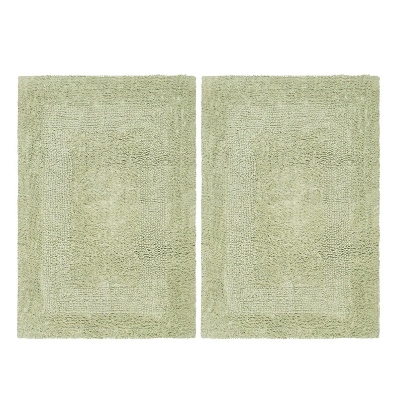 COTTON CRAFT Luxurious Bath Mat Rug Set of 2 Reversible Heavyweight Step Out Bath Mats for Bathroom Floor Tub and Shower Pure Cotton Soft Plush Absorbent Tufted Racetrack Mat 17x24 Sage Green