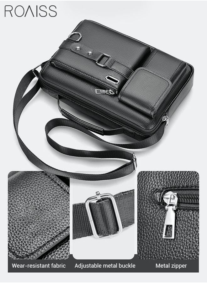 Business Messenger Shoulder Bag PU Leather Retro Chic Handbag Casual Portable Zipper Crossbody Shoulder Bag Husband Gift for Men Travel Work Office Dark Black - pzsku/Z5549CBAED3B16710AC32Z/45/_/1648617147/00399f72-bd54-4d59-8725-c39edb10b326