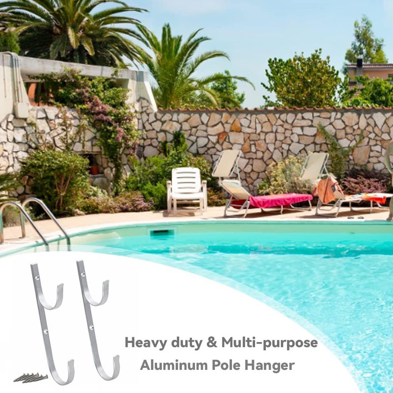 WWD POOL Swimming Pool Aluminum Pole Hanger Set, Blue, 1-Pack (2 Hooks), for Telescoping Poles, Leaf Rakes, Skimmers, Nets, Brushes, Vacuum Hoses (11079A-Silver) - Image 2