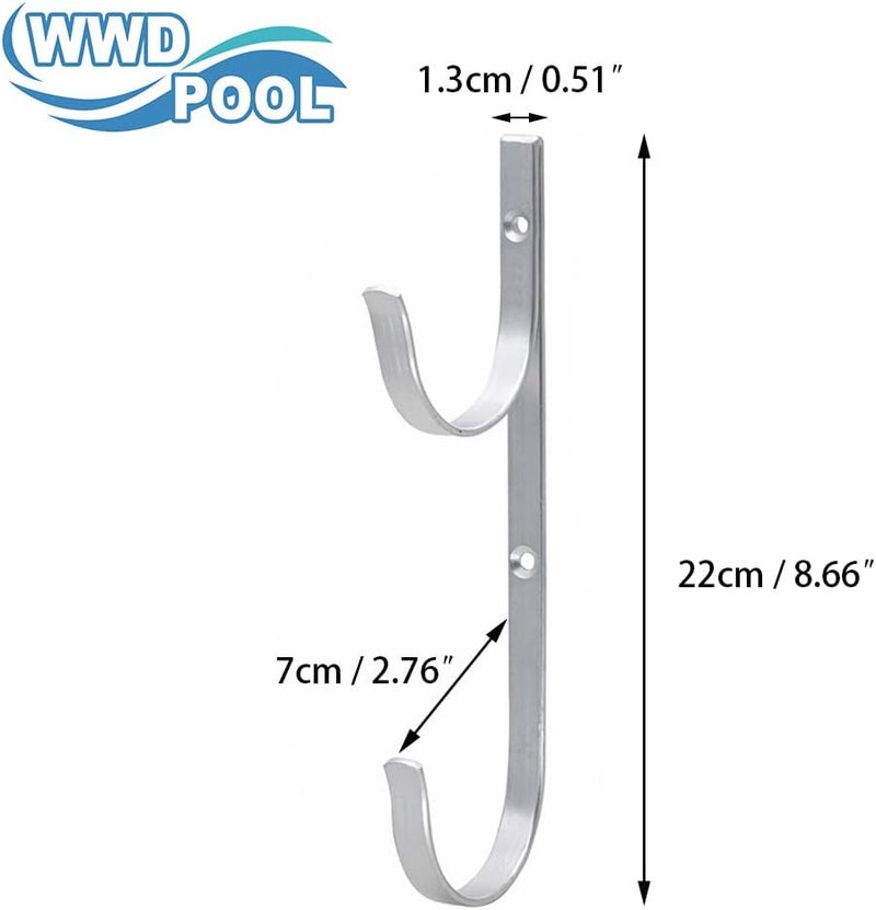 WWD POOL Swimming Pool Aluminum Pole Hanger Set, Blue, 1-Pack (2 Hooks), for Telescoping Poles, Leaf Rakes, Skimmers, Nets, Brushes, Vacuum Hoses (11079A-Silver) - Image 4