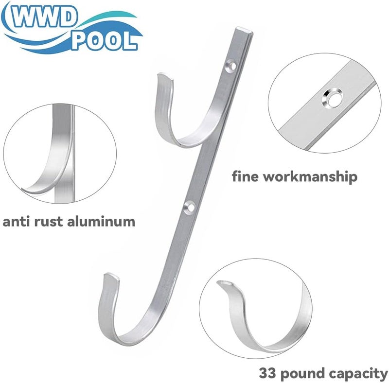 WWD POOL Swimming Pool Aluminum Pole Hanger Set, Blue, 1-Pack (2 Hooks), for Telescoping Poles, Leaf Rakes, Skimmers, Nets, Brushes, Vacuum Hoses (11079A-Silver) - Image 3