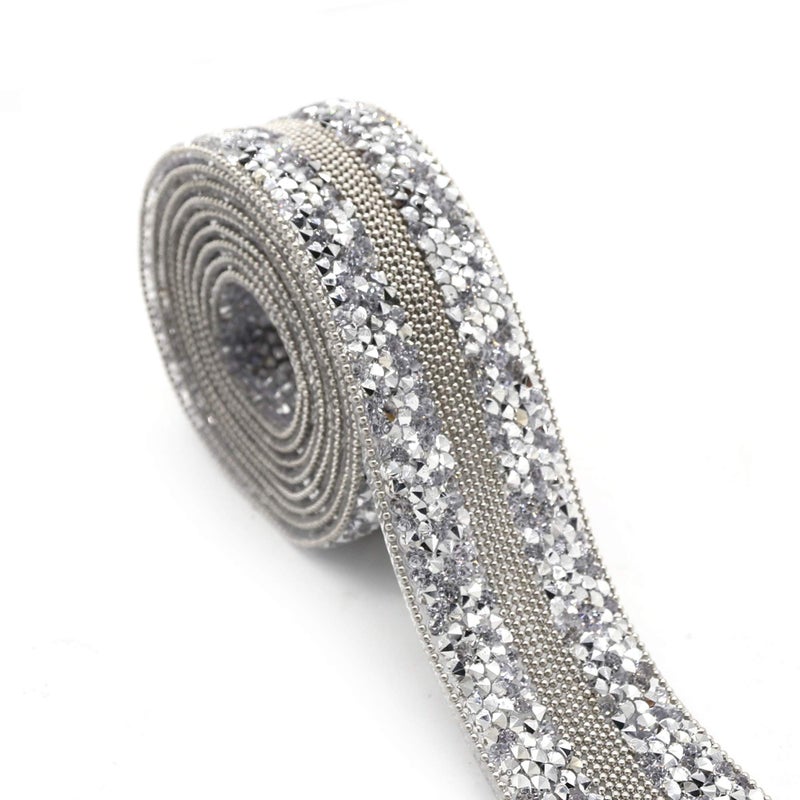 Jerler 5 Yards Silver Rhinestone Ribbon Trim Elegant Crystal Chain Applique Ideal for DIY Decoration and Bridal Wedding Party Clothing Embellishments