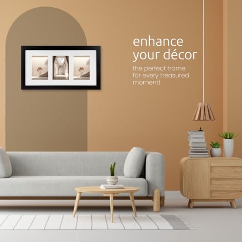 Kiera Grace Matted Classic Langford Picture Frame, Holds Three 5" x 7" Photos, 10" x 20" Large Wood Picture Frame for Wall Hanging and Photo Display, Black - Image 3