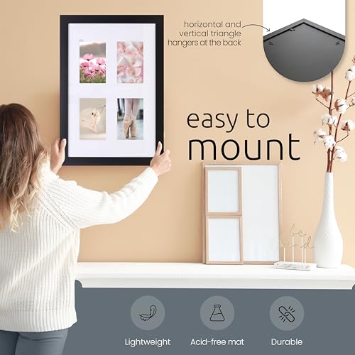 Kiera Grace Matted Classic Langford Picture Frame, Holds Three 5" x 7" Photos, 10" x 20" Large Wood Picture Frame for Wall Hanging and Photo Display, Black - Image 4