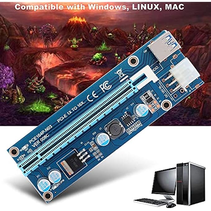 rayihni MINI PCI-E TO PCI EXPRESS16X EXTENDER RISER ADAPTER WITH SATA POWER CORD FOR VIDEO CARD MINING, COMPATIBLE FOR WINDOWS OS, LINUX - Image 2