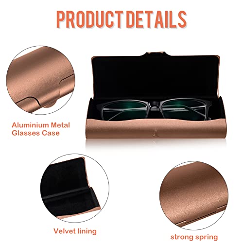 Hifot Aluminium Glasses Case, Slim Reading Glasses Case, Portable Travel Brown Eyeglass Spectacles Protection Hard Shell Case - Image 3