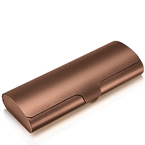 Hifot Aluminium Glasses Case, Slim Reading Glasses Case, Portable Travel Brown Eyeglass Spectacles Protection Hard Shell Case - Image 1