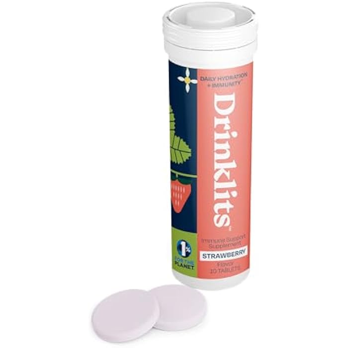 Drinklits Strawberry Daily Immune Support Tablets | 0g Sugar - Vitamin C - Electrolytes - Botanical Blend | Single Tube (10 Tablets/Servings) - Image 1