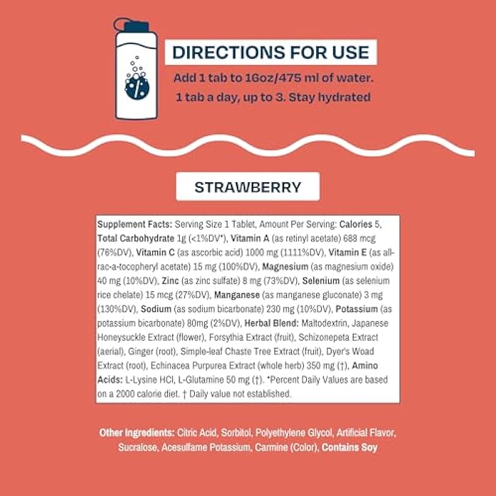 Drinklits Strawberry Daily Immune Support Tablets | 0g Sugar - Vitamin C - Electrolytes - Botanical Blend | Single Tube (10 Tablets/Servings) - Image 4