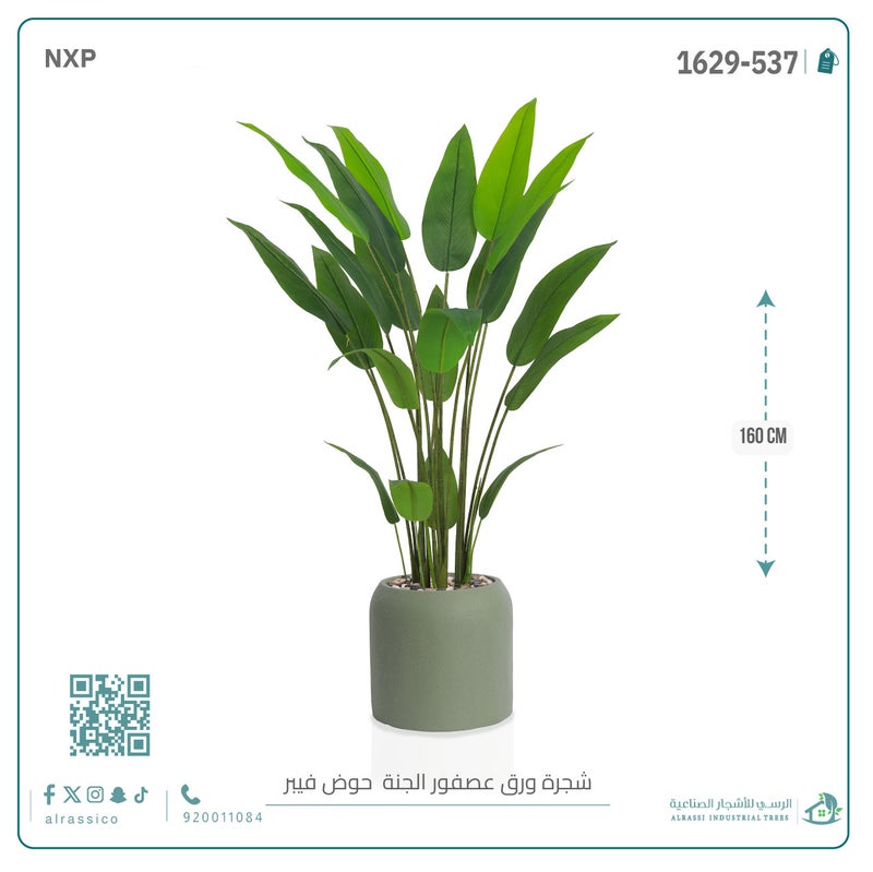 Alrassi Artificial Bird of Paradise Plant with Cylindrical Fiberglass Planter 160 cm - Image 3